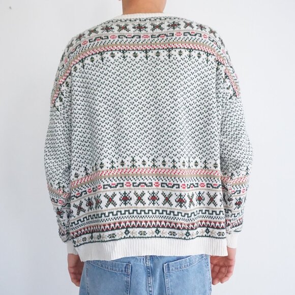Vintage Cabin Creek Cream Green Fair Isle Sweater Cabincore Retro 80s/90s L - Picture 2 of 9